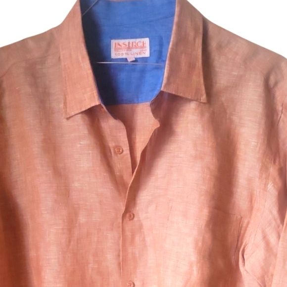 Inserch Men's Orange Dress /Casual 100% Linen Button Up Long Sleeve Shirt Sz 2XL - Picture 4 of 6